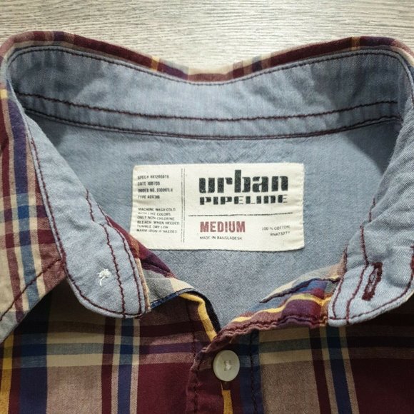 Urban Pipeline Men Medium Long Sleeve Shirt Plaid Casual Work Weekend Relax FLAW - Picture 8 of 12